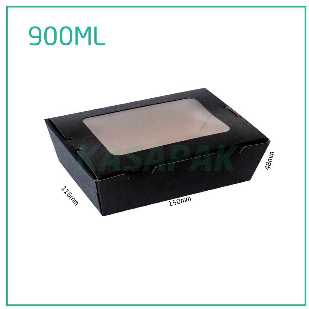900ml W Black Paper Window Lunch Box 200/ctn