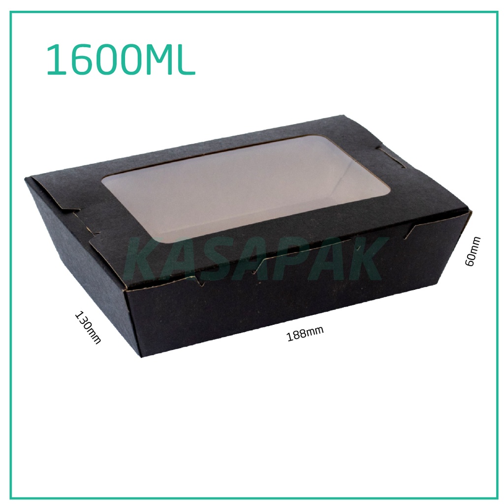 1600ml W Black Paper Window Lunch Box 200/ctn