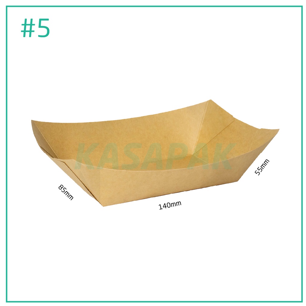 #5 Kraft Paper Food Tray 14x8.5x5.5H cm 500/ctn