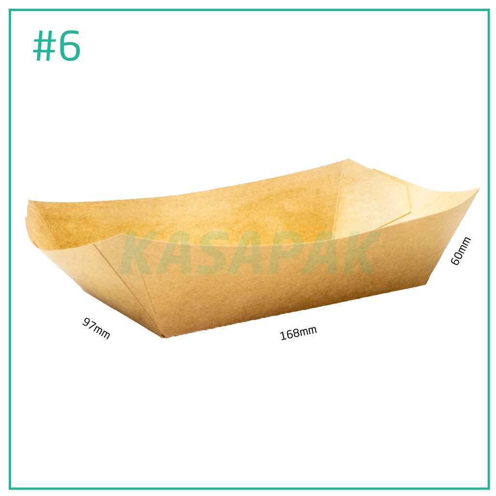 #6 Kraft Paper Food Tray 16.8x9.7x6H cm 500/ctn