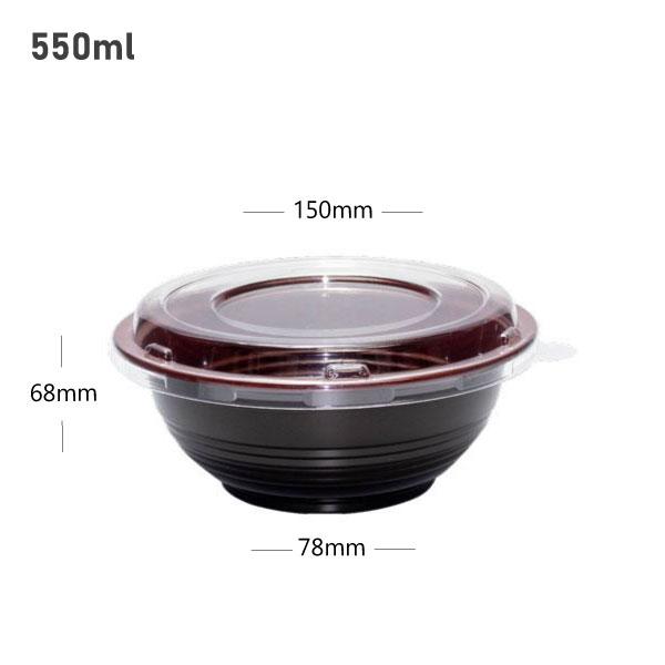 550ml PP Plastic Round Black Bowl with Clear Lid 250/ctn