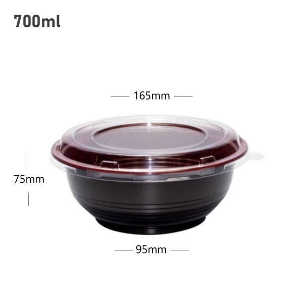 700ml PP Plastic Round Black Bowl with Clear Lid 250/ctn
