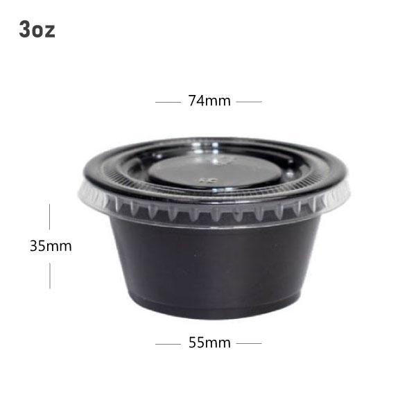 3oz PP Plastic Black Sauce Cup with PET Clear Lid 1000/ctn