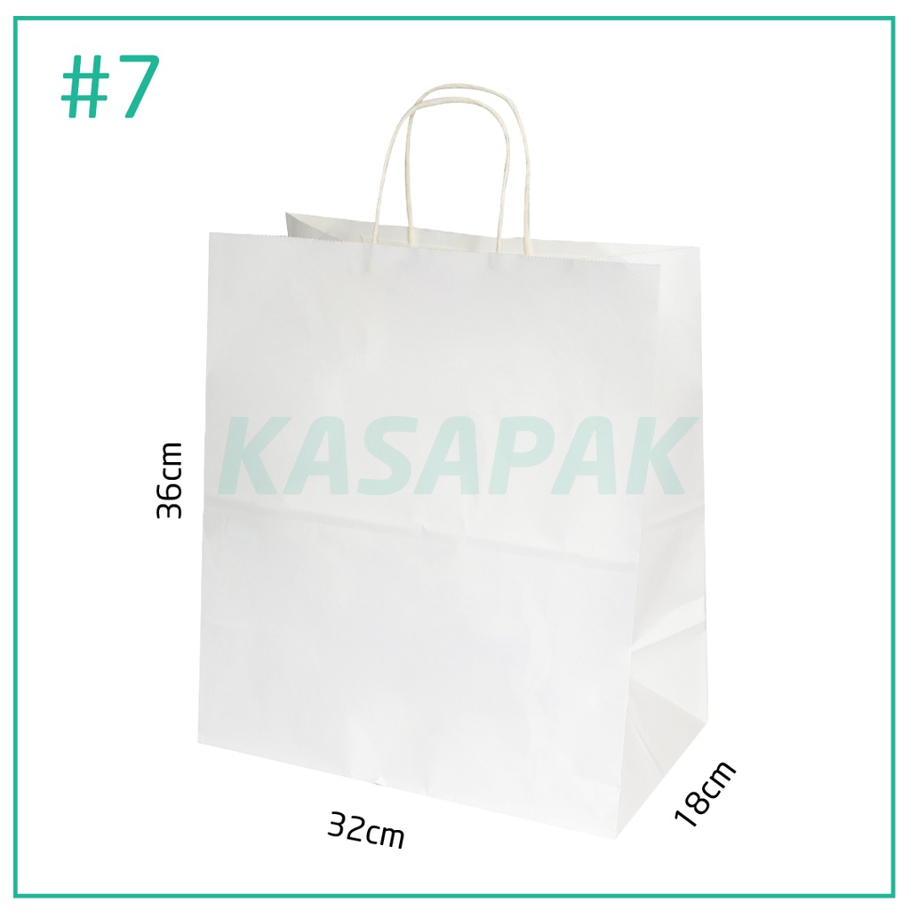 #7 White Paper Twisted Handle Bag 32×18×36H cm 200/ctn