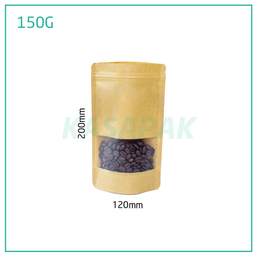 150g Kraft Stand Up Ziplock Window Bag 250/ctn