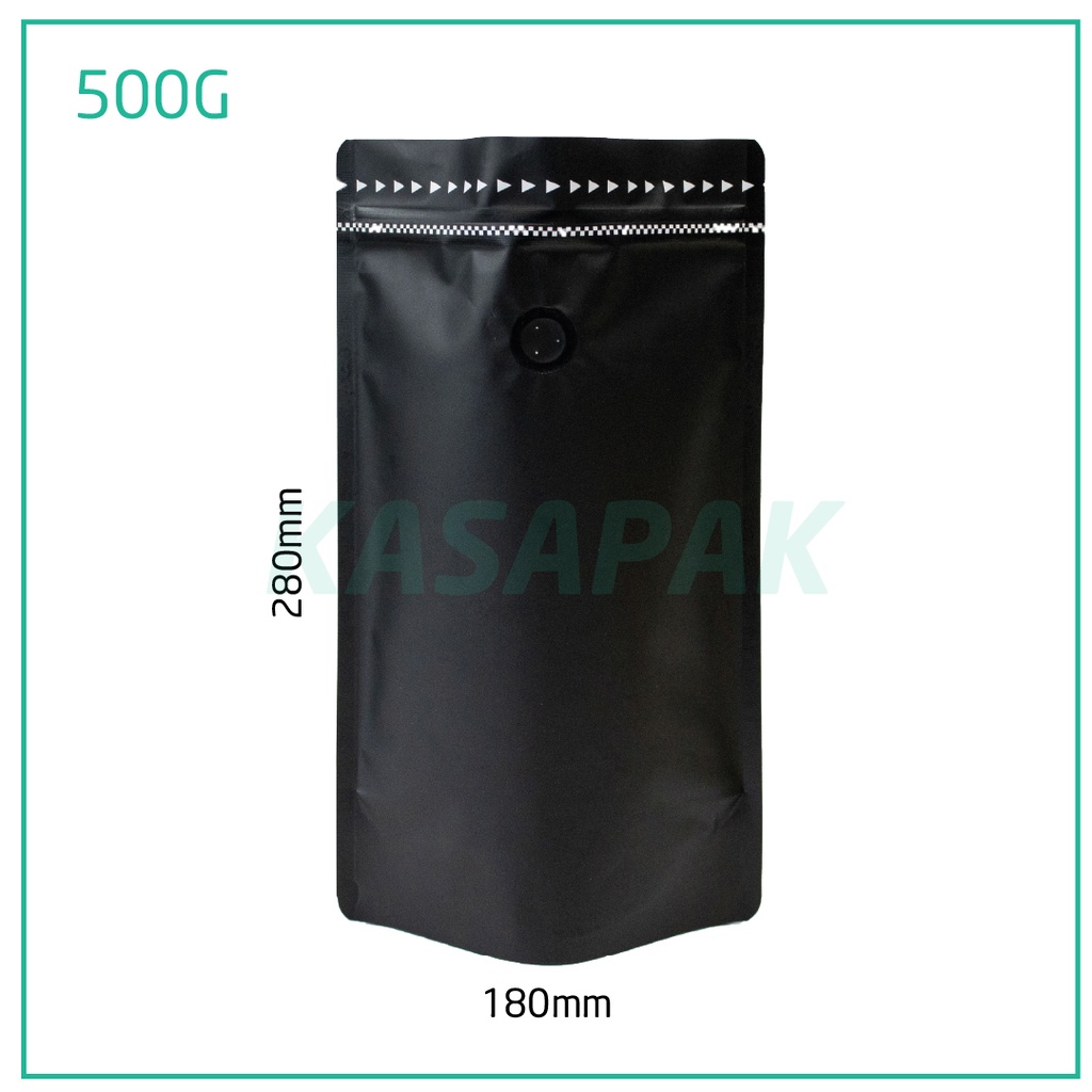 500g Black Stand Up Ziplock Valve Bag 300/ctn