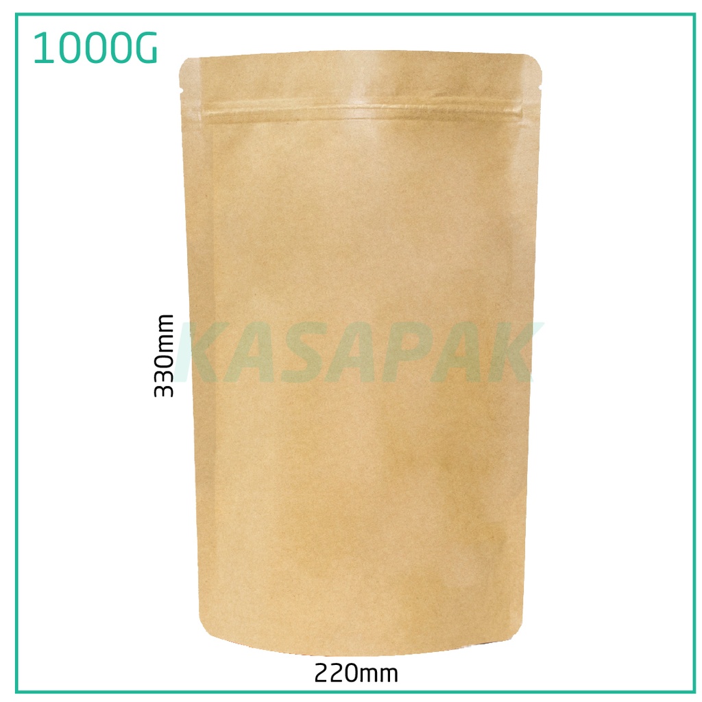 1000g Kraft Stand Up Ziplock Valve Bag 250/ctn