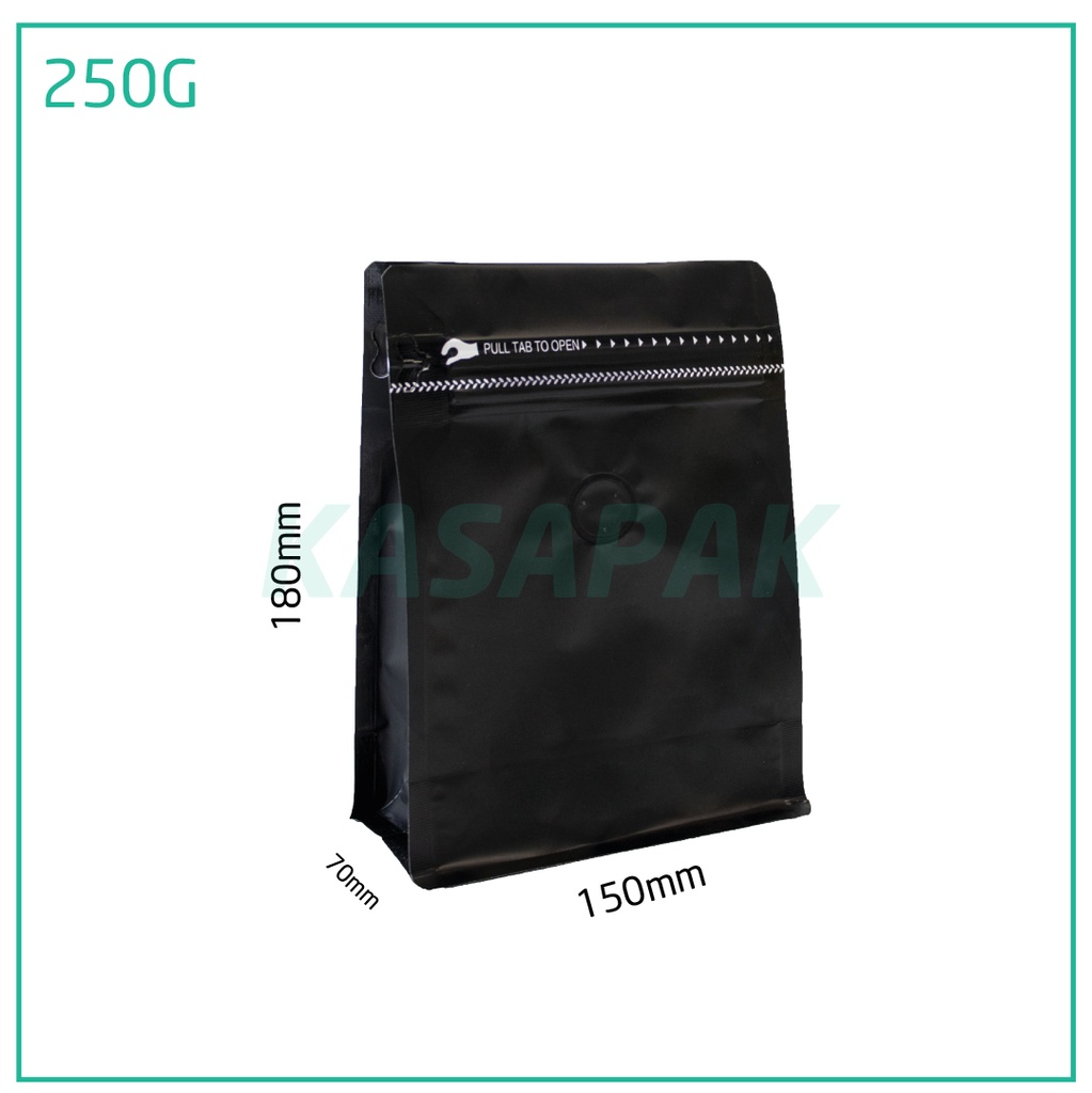 250g Black Flat Bottom Ziplock Valve Bag 300/ctn