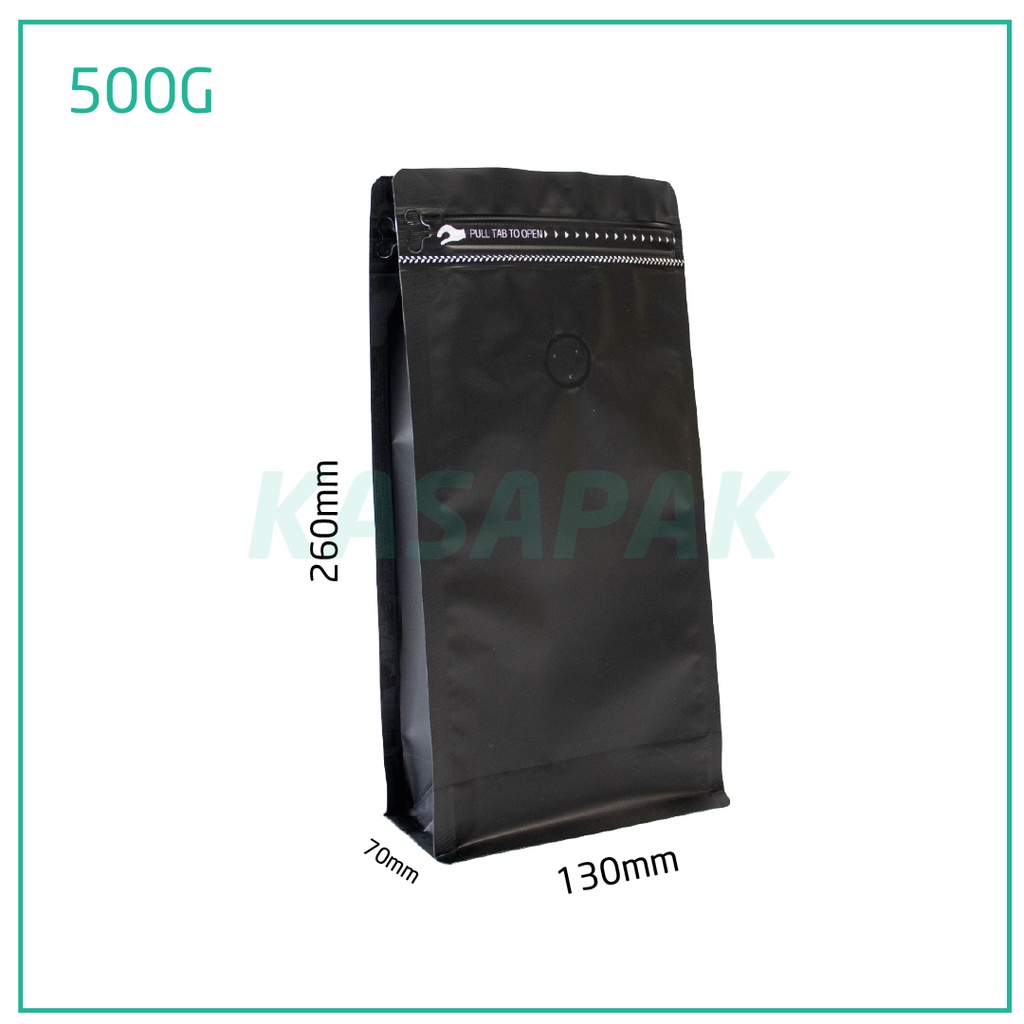 500g Black Flat Bottom Ziplock Valve Bag 300/ctn