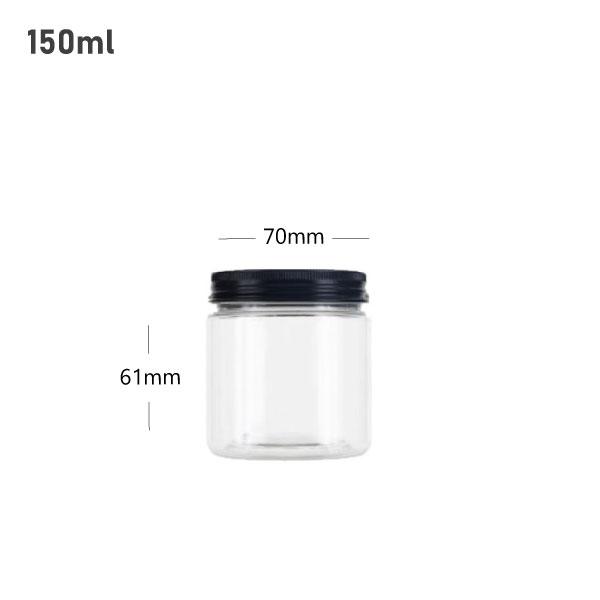 150ml/70mm PET Clear Plastic Jar With Black Alu Cap 100/ctn