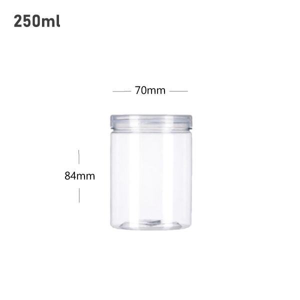 250ml/70mm PET Clear Plastic Jar With PP Cap 100/ctn