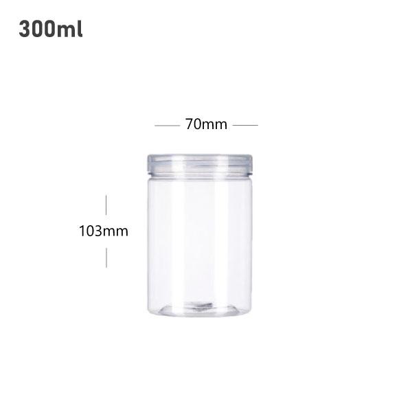300ml/70mm PET Clear Plastic Jar With PP Cap 100/ctn