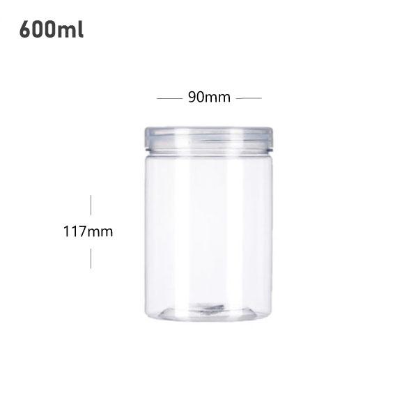 600ml/90mm PET Clear Plastic Jar With PP Cap 100/ctn