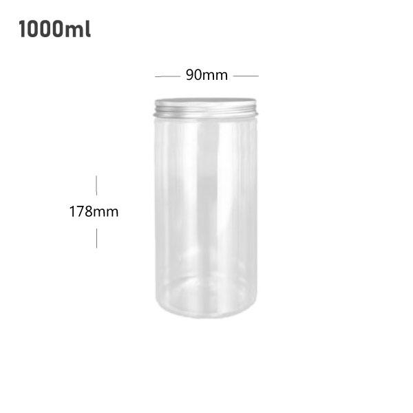 1000ml/90mm PET Clear Plastic Jar With Alu Cap 50/ctn