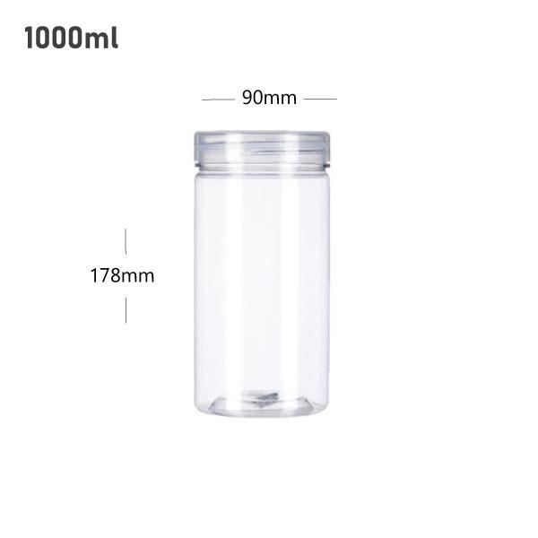 1000ml/90mm PET Clear Plastic Jar With PP Cap 50/ctn