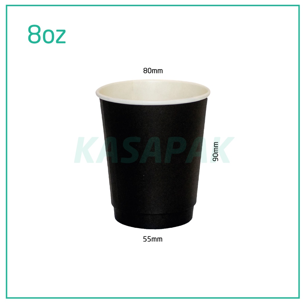 Black - 8oz Double Wall White Paper Cup 500/ctn