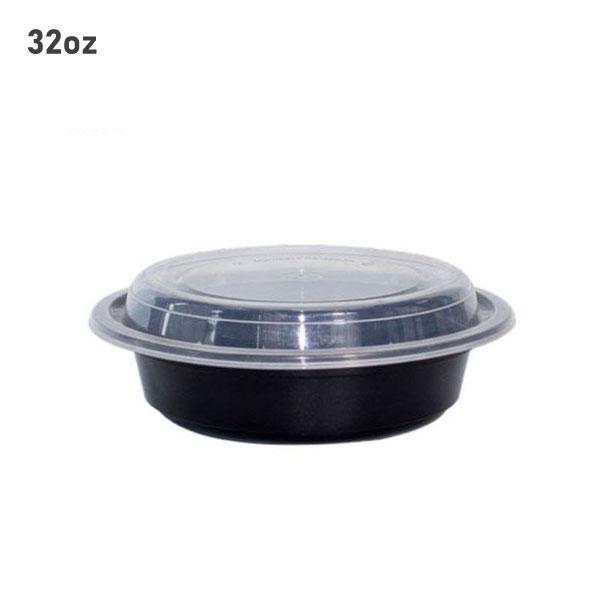 32oz PP Plastic Round Bowl Black With Clear Lid 150/ctn
