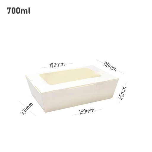 [001223] 700ml W White Paper Window Lunch Box 200/ctn