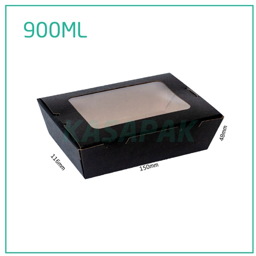 [001225] 900ml W Black Paper Window Lunch Box 200/ctn