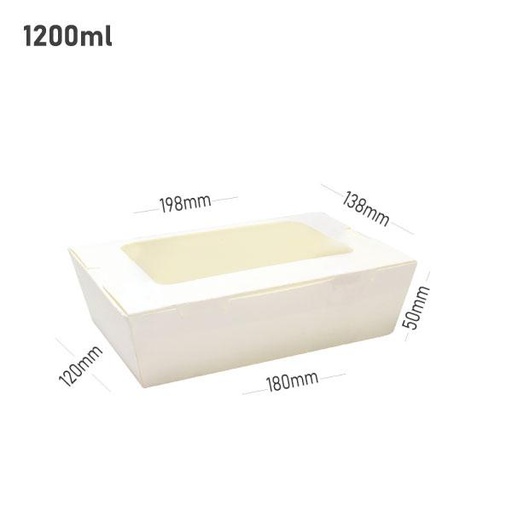 [001229] 1200ml W White Paper Window Lunch Box 200/ctn