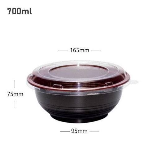 [001271] 700ml PP Plastic Round Black Bowl with Clear Lid 250/ctn