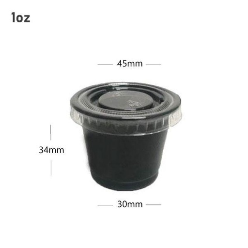 [001273] 1oz PP Plastic Black Sauce Cup with PET Clear Lid 2000/ctn