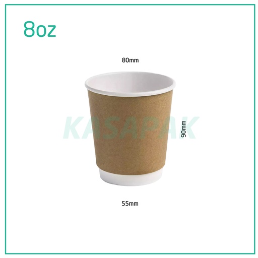 [009003] 8oz Double Wall White&Kraft Paper Cup 500/ctn