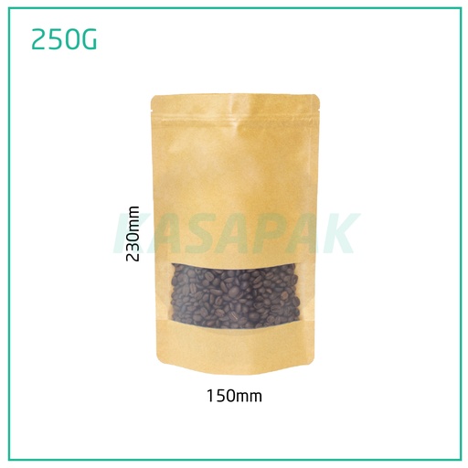 [001353] 250g Kraft Stand Up Ziplock Window Bag 250/ctn
