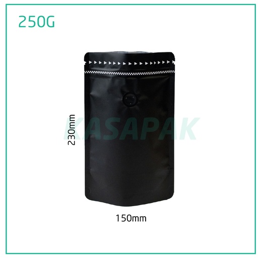 [001355] 250g Black Stand Up Ziplock Valve Bag 300/ctn