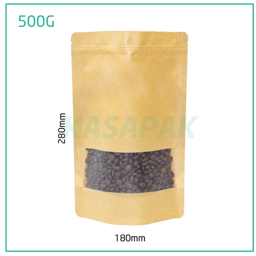 [001358] 500g Kraft Stand Up Ziplock Window Bag 250/ctn