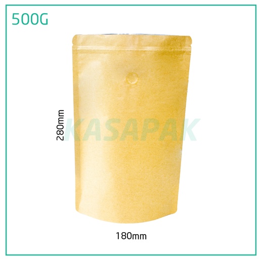 [001359] 500g Kraft Stand Up Ziplock Valve Bag 250/ctn