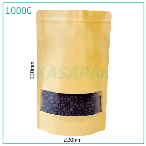 [001362] 1000g Kraft Stand Up Ziplock Window Bag 250/ctn