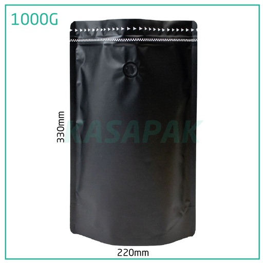 [001364] 1000g Black Stand Up Ziplock Valve Bag 250/ctn