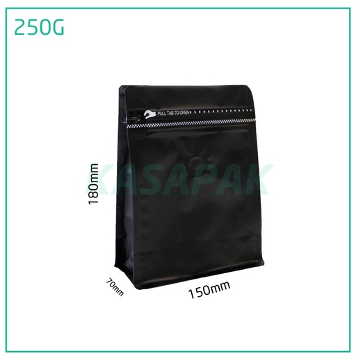 [001365] 250g Black Flat Bottom Ziplock Valve Bag 300/ctn