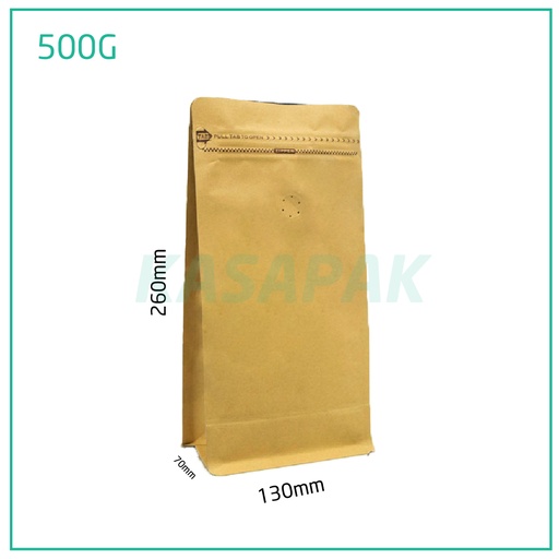[001366] 500g Kraft Flat Bottom Ziplock Valve Bag 300/ctn