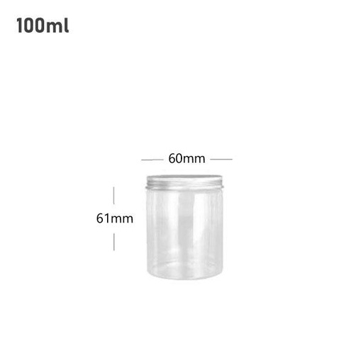 [001401] 100ml/60mm PET Clear Plastic Jar With Alu Cap 100/ctn