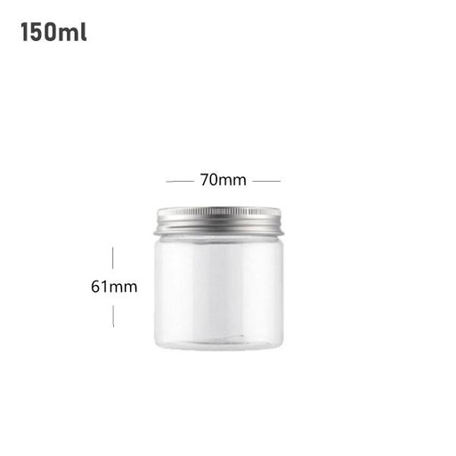 [001402] 150ml/70mm PET Clear Plastic Jar With Alu Cap 100/ctn
