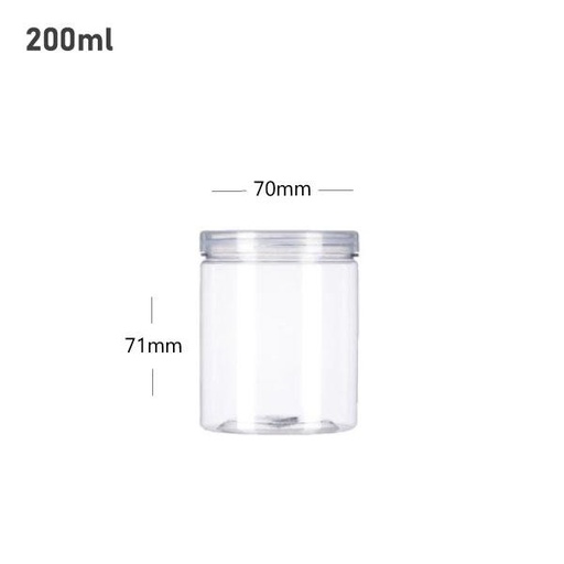[001407] 200ml/70mm PET Clear Plastic Jar With PP Cap 100/ctn