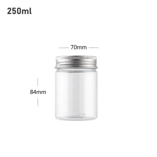 [001408] 250ml/70mm PET Clear Plastic Jar With Alu Cap 100/ctn