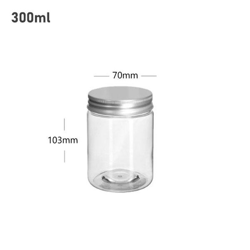 [001411] 300ml/70mm PET Clear Plastic Jar With Alu Cap 100/ctn
