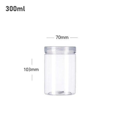 [001412] 300ml/70mm PET Clear Plastic Jar With PP Cap 100/ctn