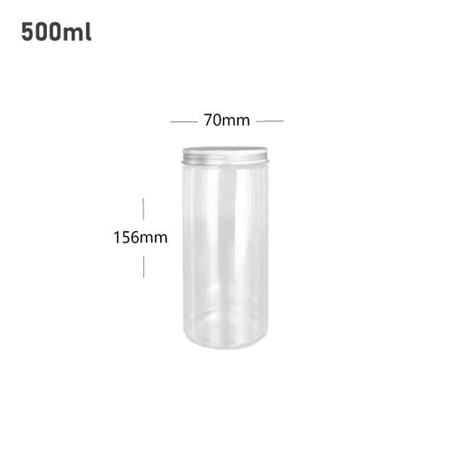 [001413] 500ml/70mm PET Clear Plastic Jar With Alu Cap 100/ctn
