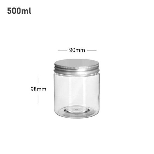 [001415] 500ml/90mm PET Clear Plastic Jar With Alu Cap 100/ctn
