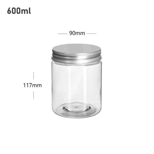 [001417] 600ml/90mm PET Clear Plastic Jar With Alu Cap 100/ctn