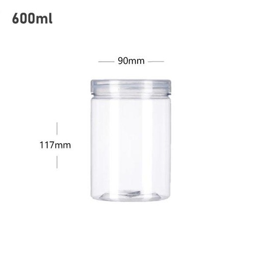 [001418] 600ml/90mm PET Clear Plastic Jar With PP Cap 100/ctn
