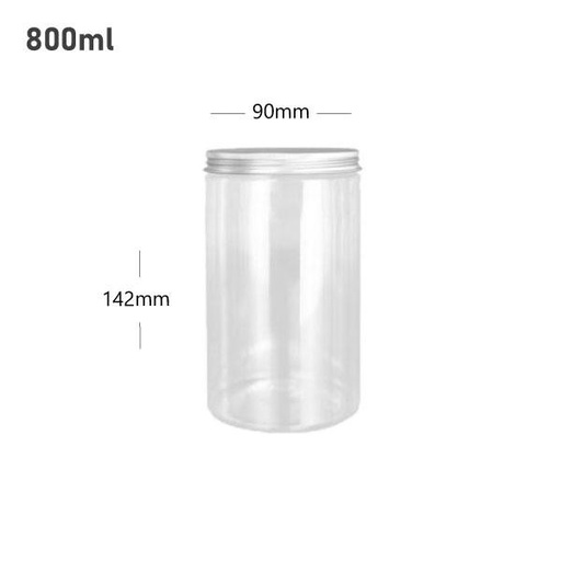 [001419] 800ml/90mm PET Clear Plastic Jar With Alu Cap 100/ctn