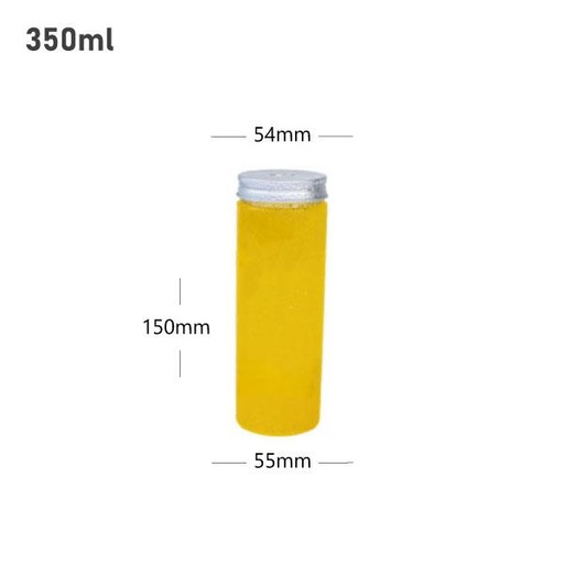 [006012] قارورة عصير 350 مل بلاستيك شفاف بغطاء المونيوم بفتحة 100 حبة