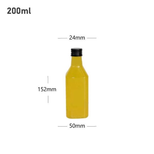[001609] 200ml PET Plastic Bottle with Black Alu Cap 200/ctn