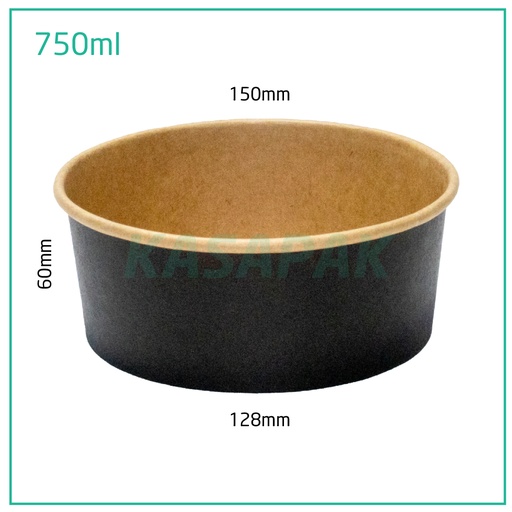 [001125] 750ml Black Paper Salad Bowl 300/ctn
