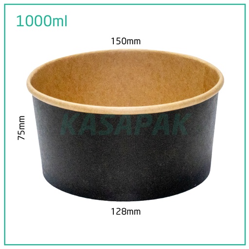 [001126] 1000ml Black Paper Salad Bowl 300/ctn